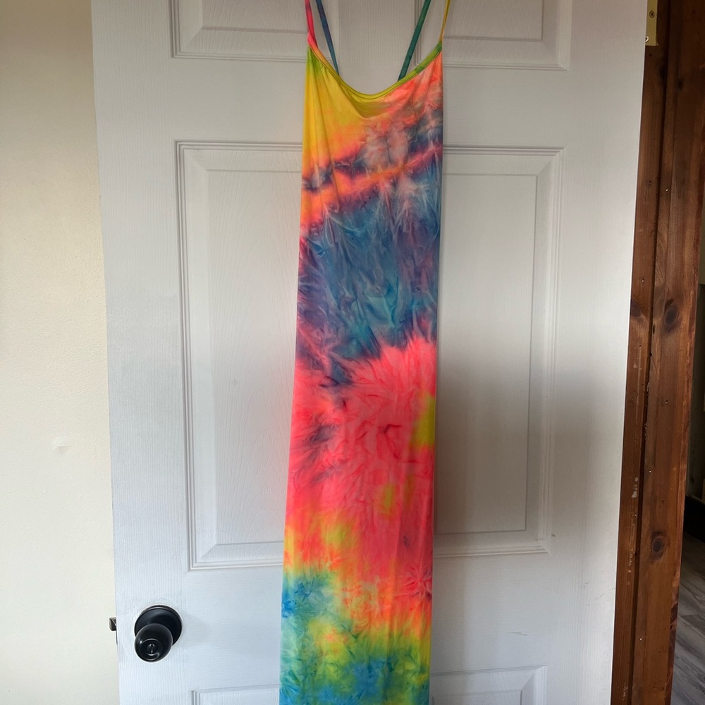 Amazon Multicolor Tie-Dye Maxi Dress/Swimsuit Coverup